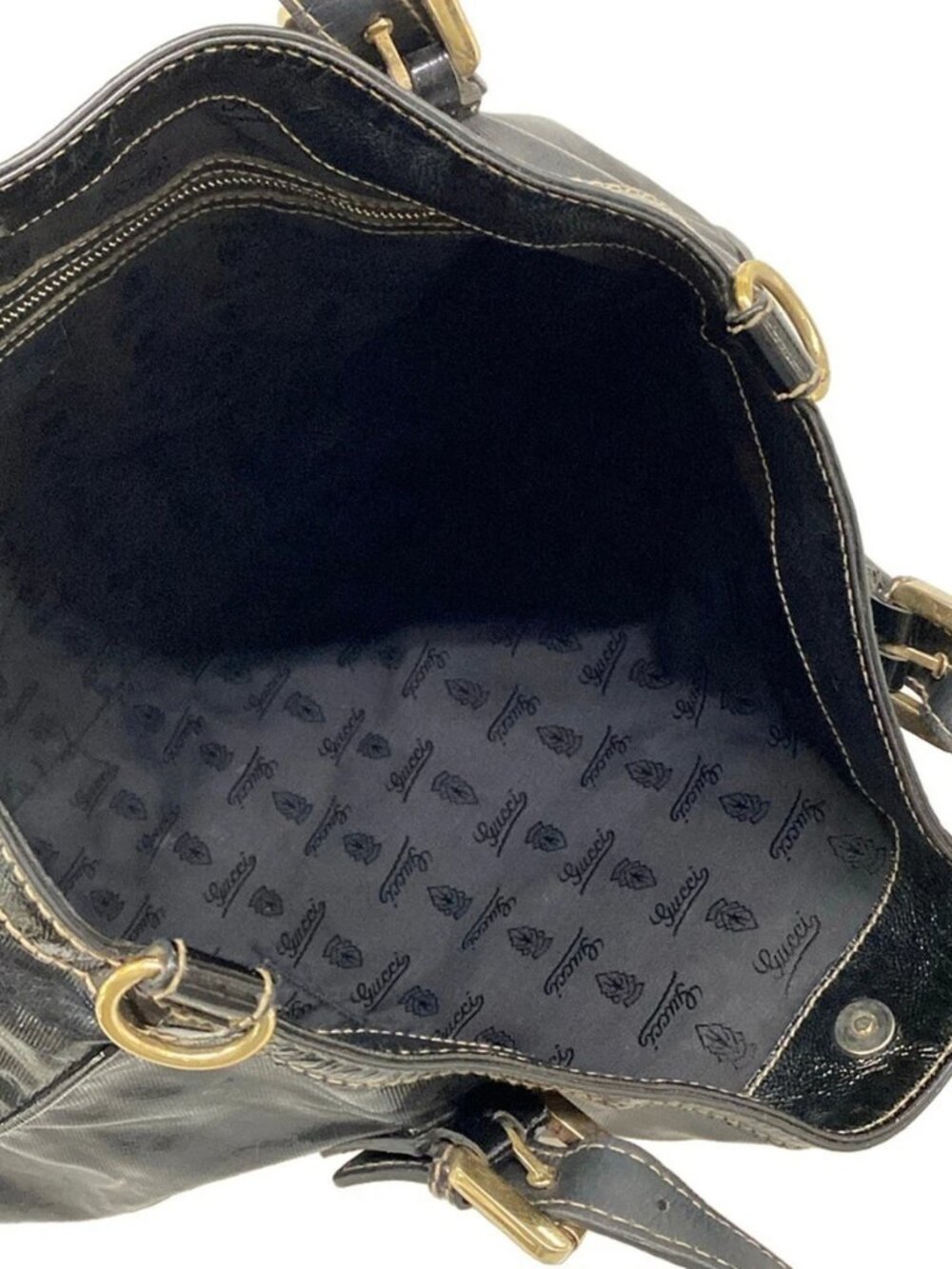 GUCCI Britt 162886 Black Coated Canvas Patent Leather Tote Bag - Picture 7 of 14